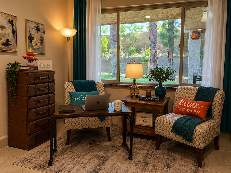 Comfort-focused lounge designed for relaxation and remote work.