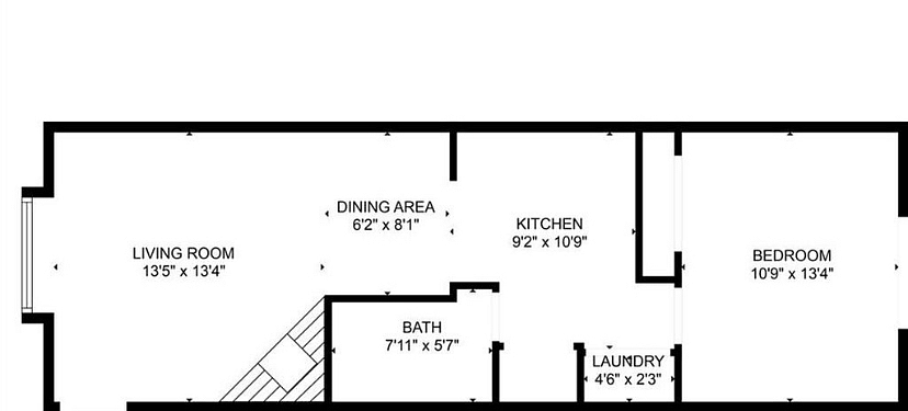 Floor Plan - 1 Bed, 1 Bath, Full Kitchen, Laundry, Storage