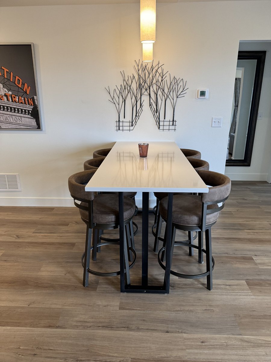 Permanent dining table that can seat 6.