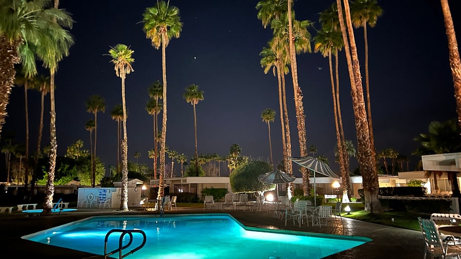 The pool area at night