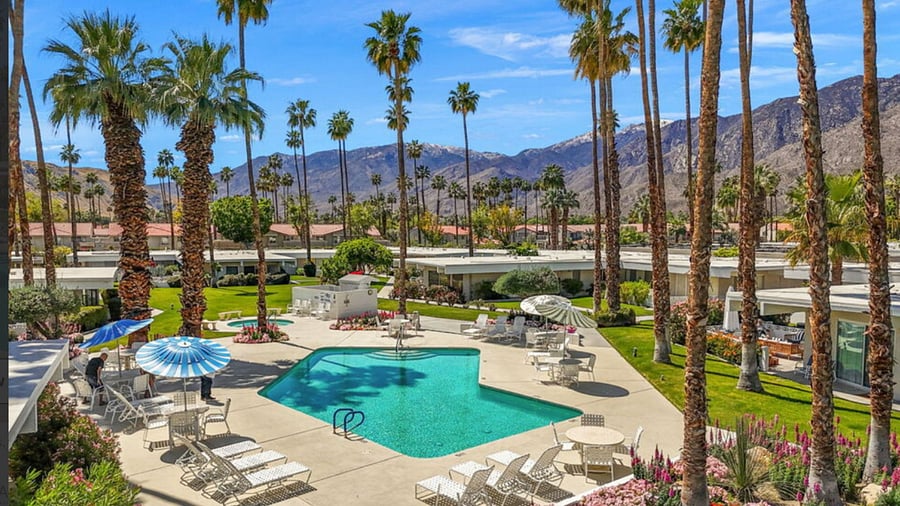 The pool and spa with beautiful mountain views