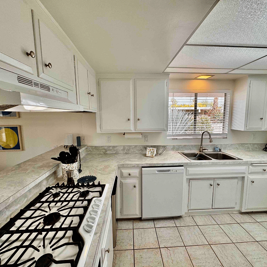 Kitchen with gas stove and dishwasher