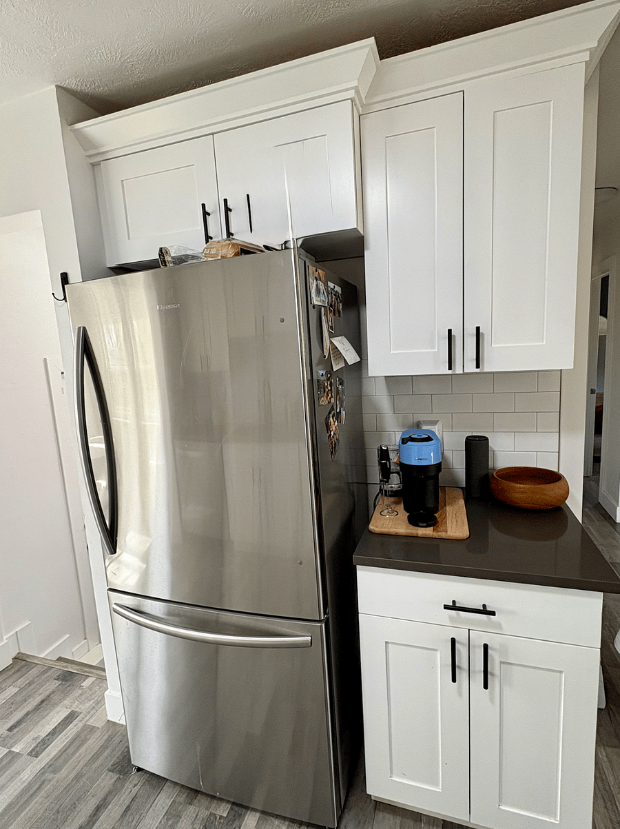 Shared kitchen. Nespresso coffee maker and refrigerator.
