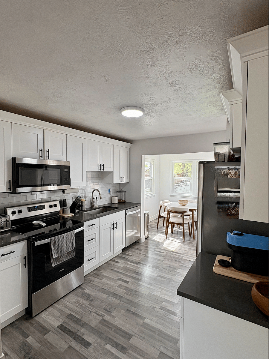 Shared kitchen and dining room upstairs.