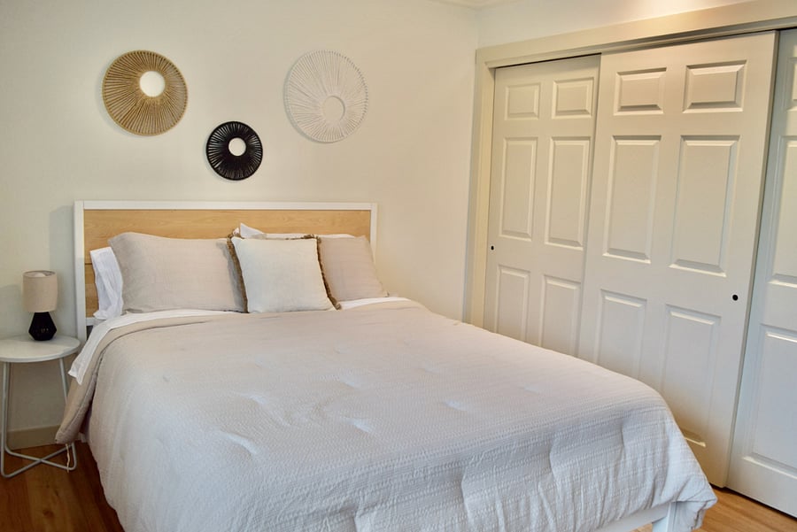 The second bedroom includes a Queen size bed with new 10 inch hybrid mattress.