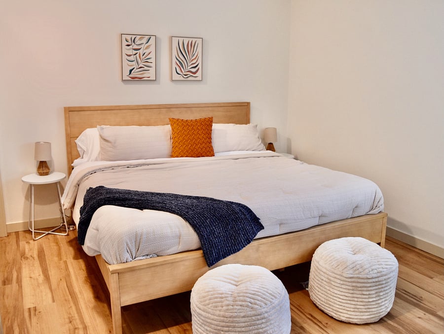 Master bedroom includes King size bed with new 10 inch hybrid mattress.