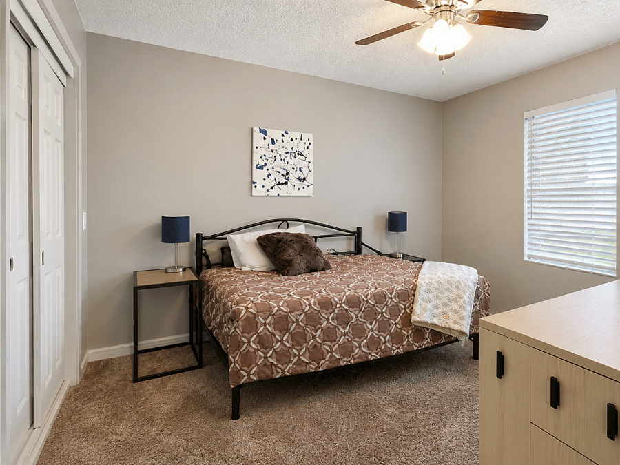 Restful private bedroom with a cozy full bed and plenty of natural light - sleep well and wake up ready to work.