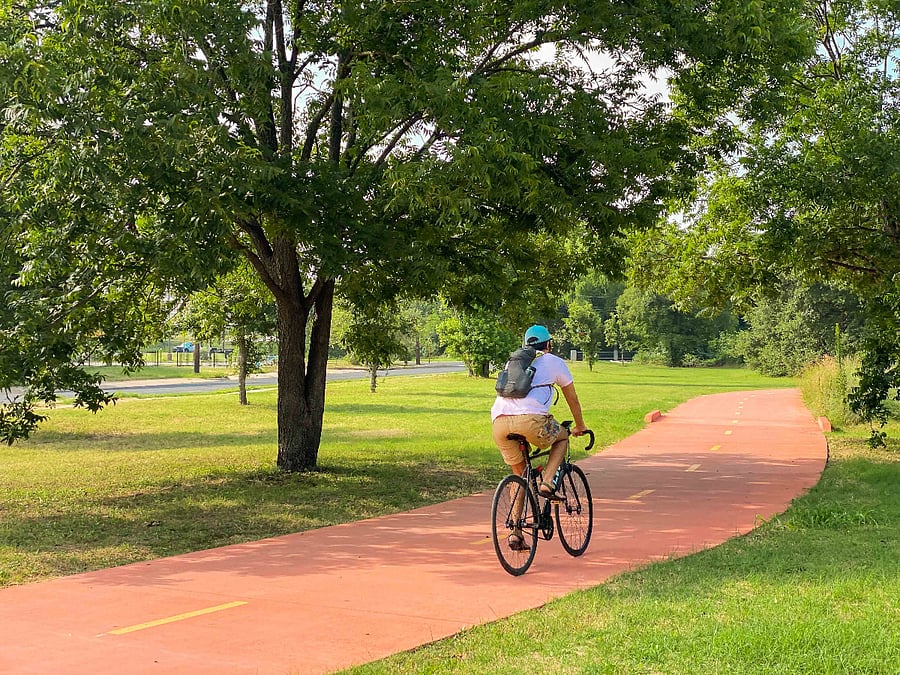 The Red Line Parkway is a hike and bike path accessible from Manor Rd.