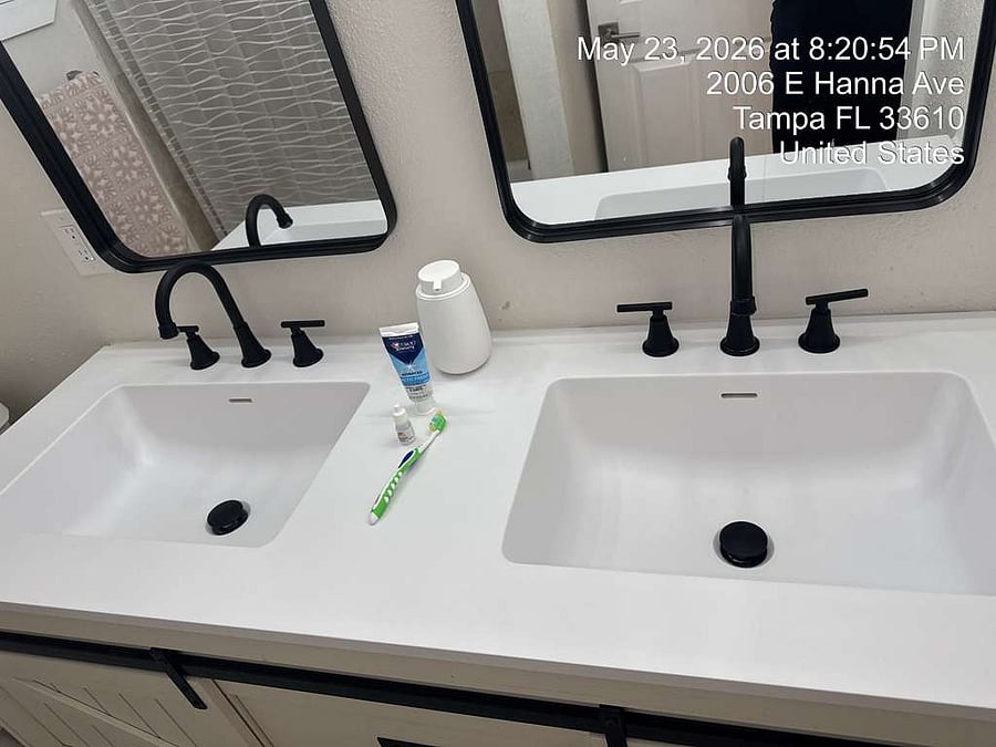 Well-lit vanity mirror, perfect for early morning or late-night prep.