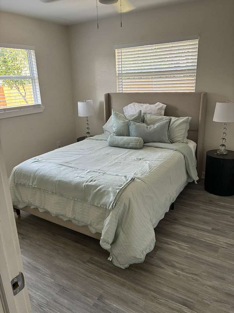 Neutral, calming room designed for quality sleep and recovery