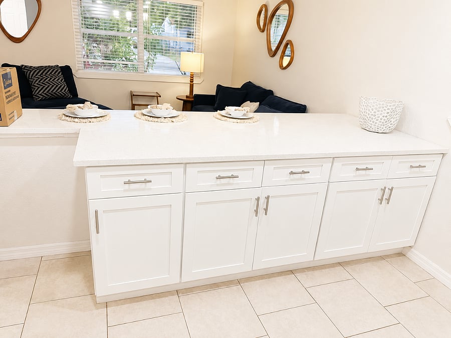 Large kitchen island perfect for dining or entertaining.