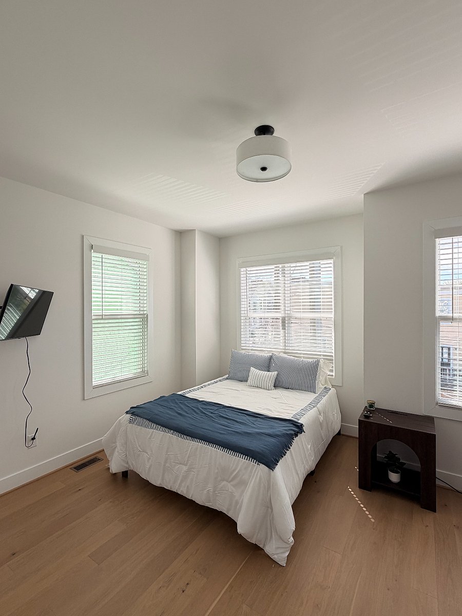 Room 1 - Available at $1,100/month
Includes NEW BLACK OUT CURTAINS, smart TV, bedside table, desk and chair, large closet, and dresser