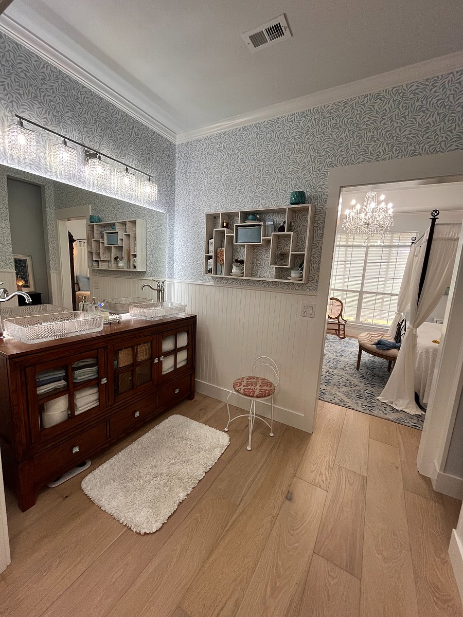 Primary double vanity separate from shower. 
