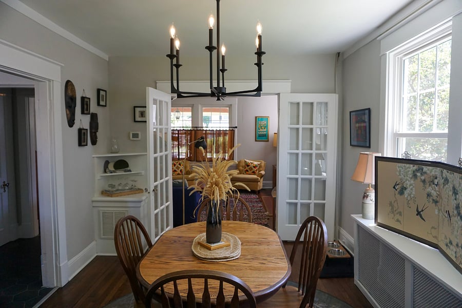 Dining Room: the control panel for the downstairs HVAC is on the left above the corner built-in.
