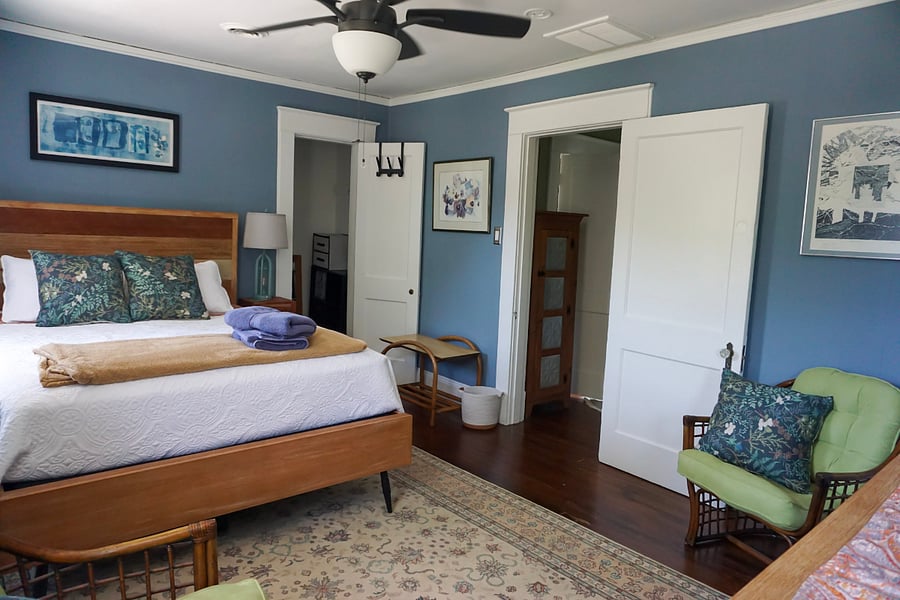 Front bedroom: there are deep closets on both ends of the room, have racks for hanging clothes, storage cubes, and plenty of space for storage.