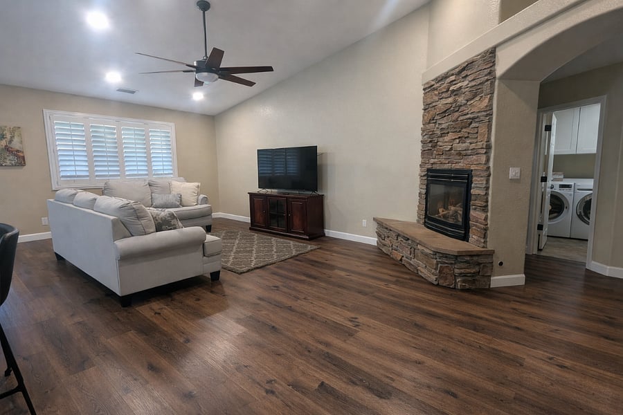 LIVING ROOM WITH INDOOR GAS FIREPLACE