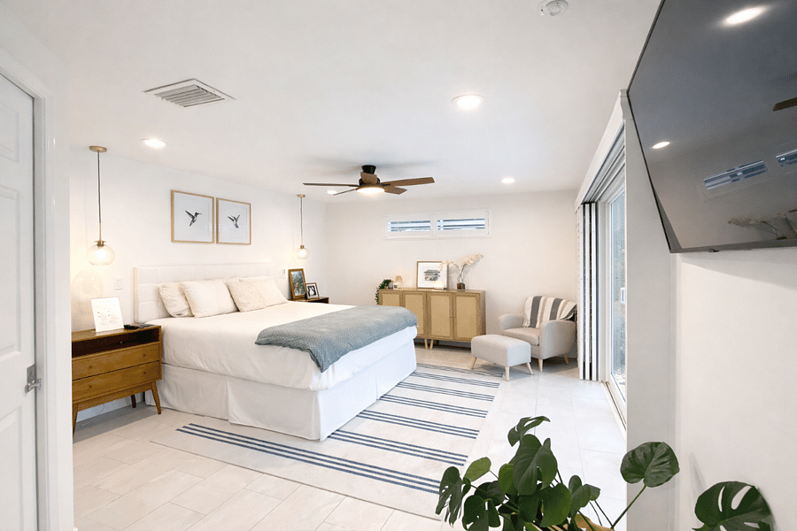 Master bedroom with king sized bed