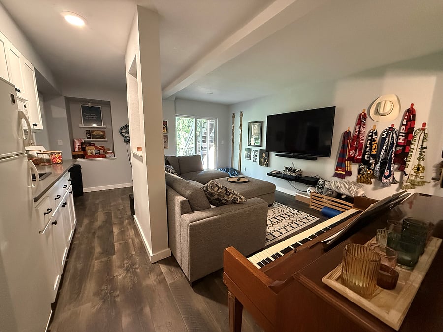 Living area, slider to deck
