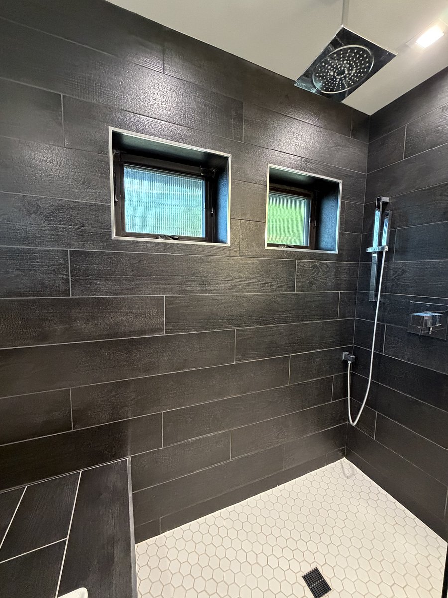 Master Bathroom Rain Shower and Shower Bench