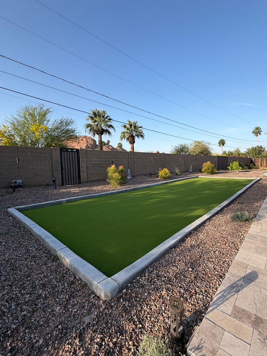 Regulation sized Bocce Ball Court, complete with Bocce Balls, Cornhole, and Horseshoes available in the shed for playing today.