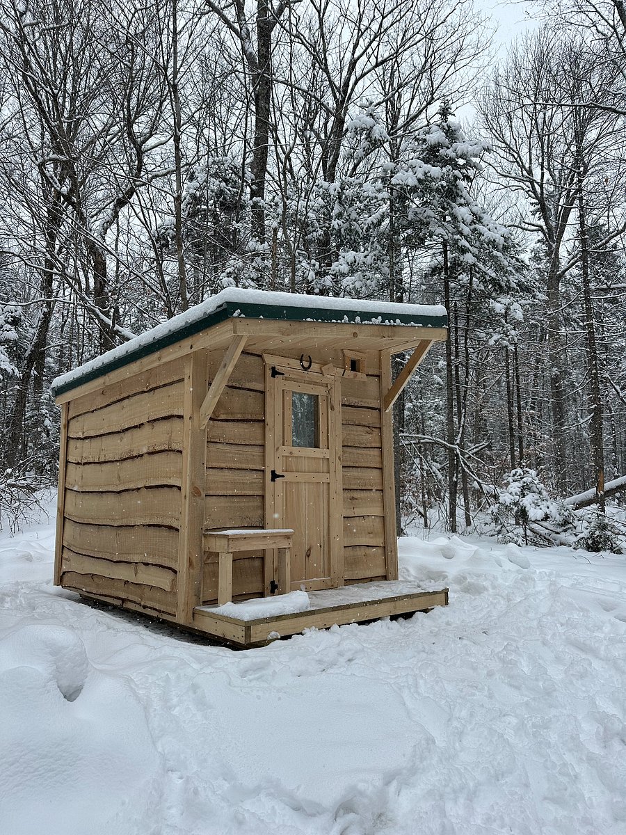 Electric sauna with large window to right overlooking Green Mountain Forest