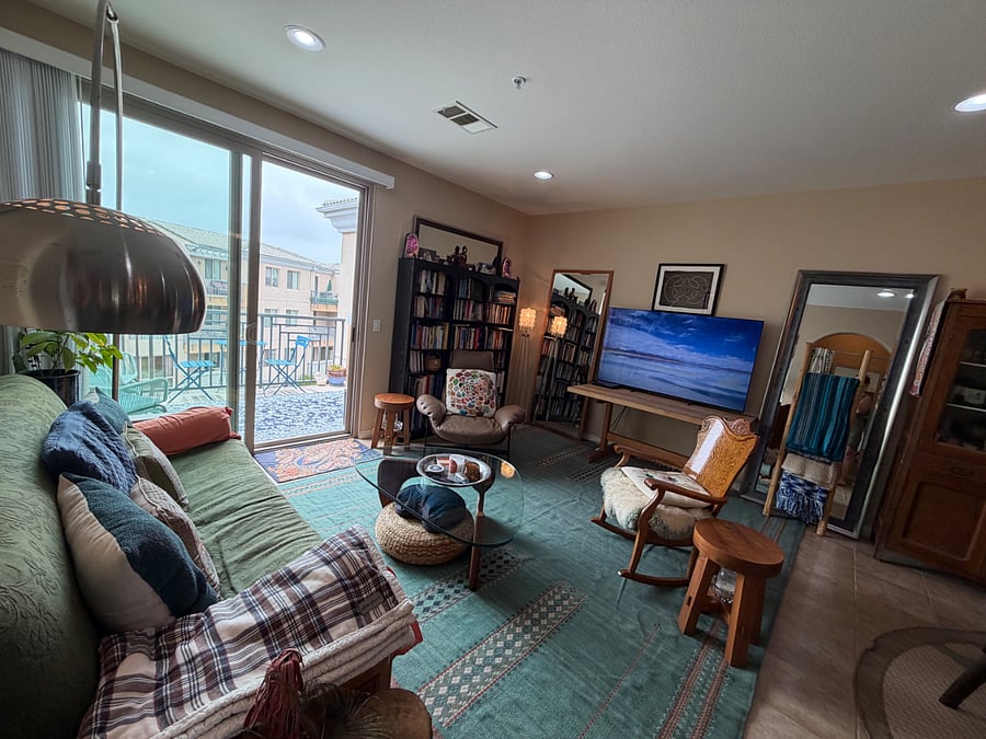 living room/balcony from entrance to laundry area and hallway to my suite.