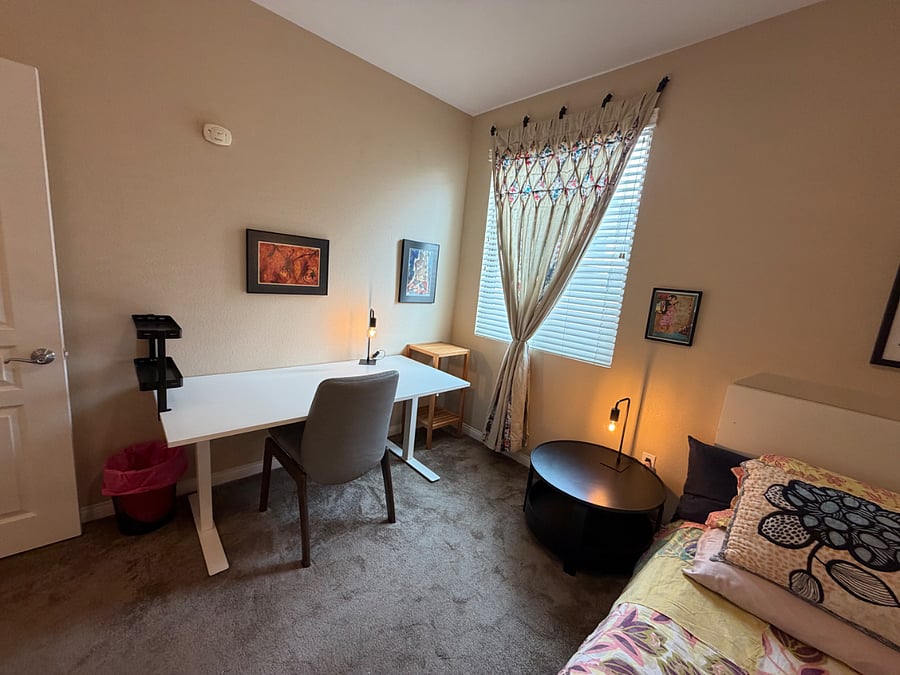 Your master suite with height adjustable desk and window that gets morning easterly light.