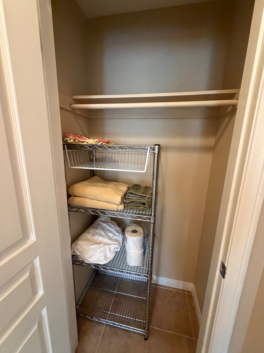 extra closet in your master suite in addition to walk in closet. This will have all your extra towels, sheets, toilet paper etc.