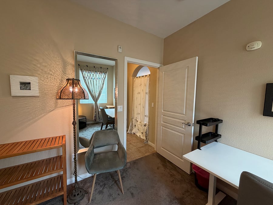 Your master suite with curtain drawn between your suite and rest of condo.