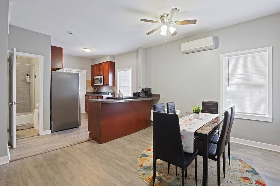Dining area.
Includes: Air conditioning, Dining table, HeatingWine glasses