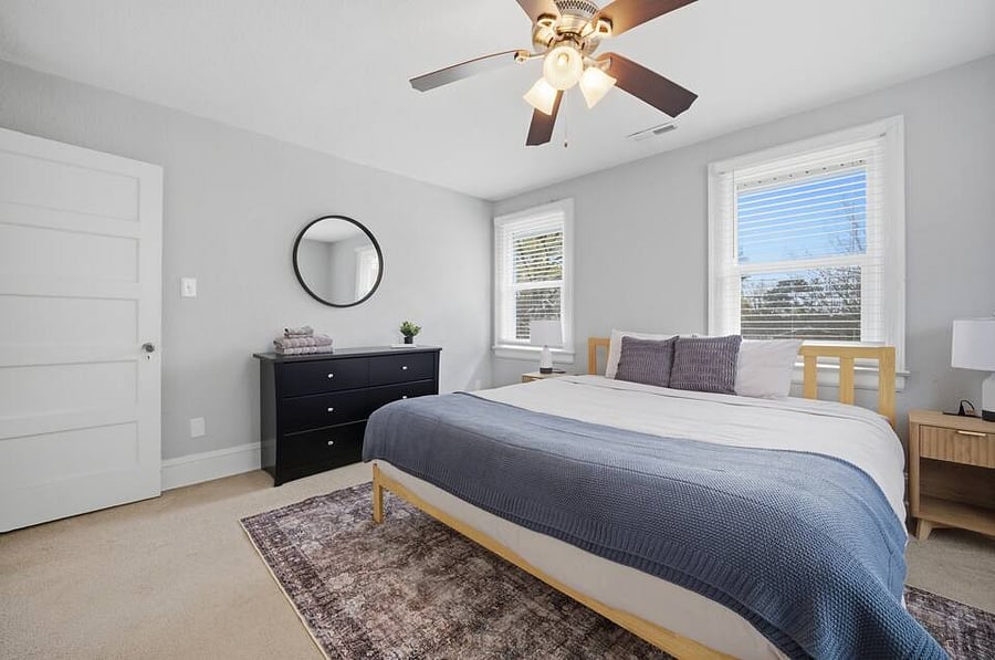 Bedroom 3: Plenty of storage and light in this room with a queen size bed.