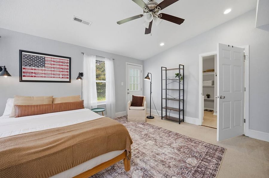 Room 1: Primary bedroom with Queen size bed. Very spacious with walk-in closet and en suite bathroom.