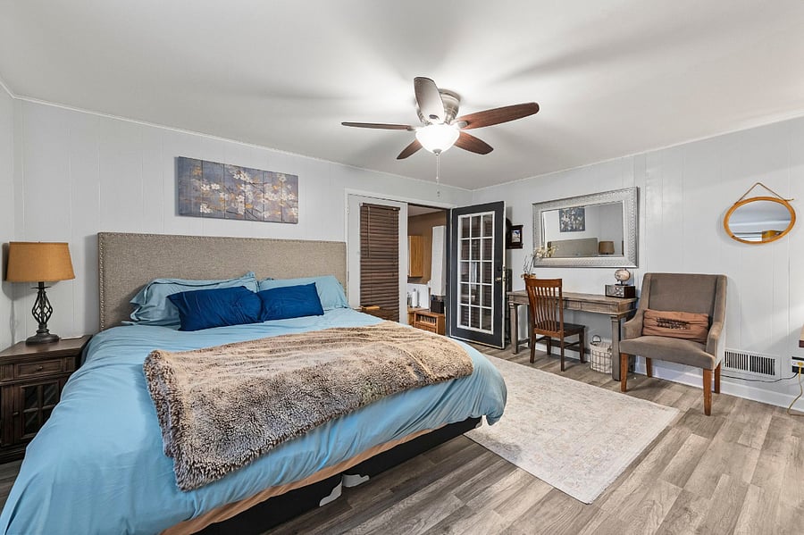 king bed and desk