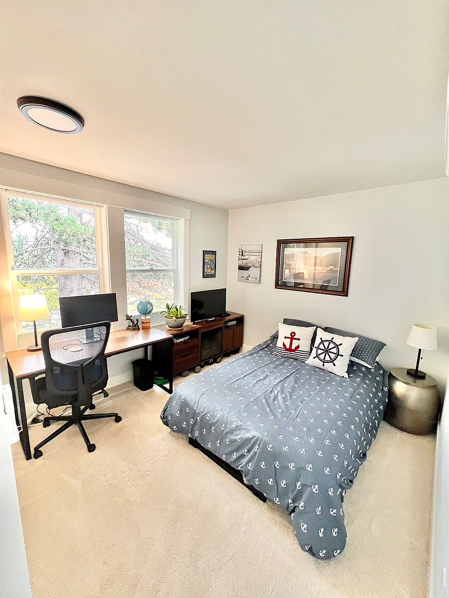 Upstairs queen bed + desk