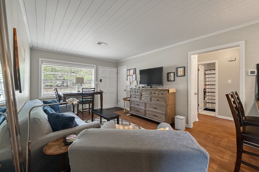 You can see the park through the front windows! Also, check under the TV for amenities such as toys, playing cards, workout equipment, maps, etc.