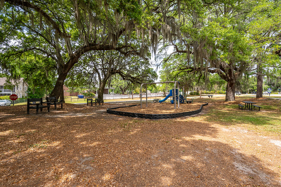 This is Triangle Park. A great local park that is small, but has beautiful trees, great swings, great benches and some picnic tables. It also has a great playground set for small children. This park is less than 30 ft. from the front door and is great for taking the little ones for a quick play or taking the pup on a quick walk!