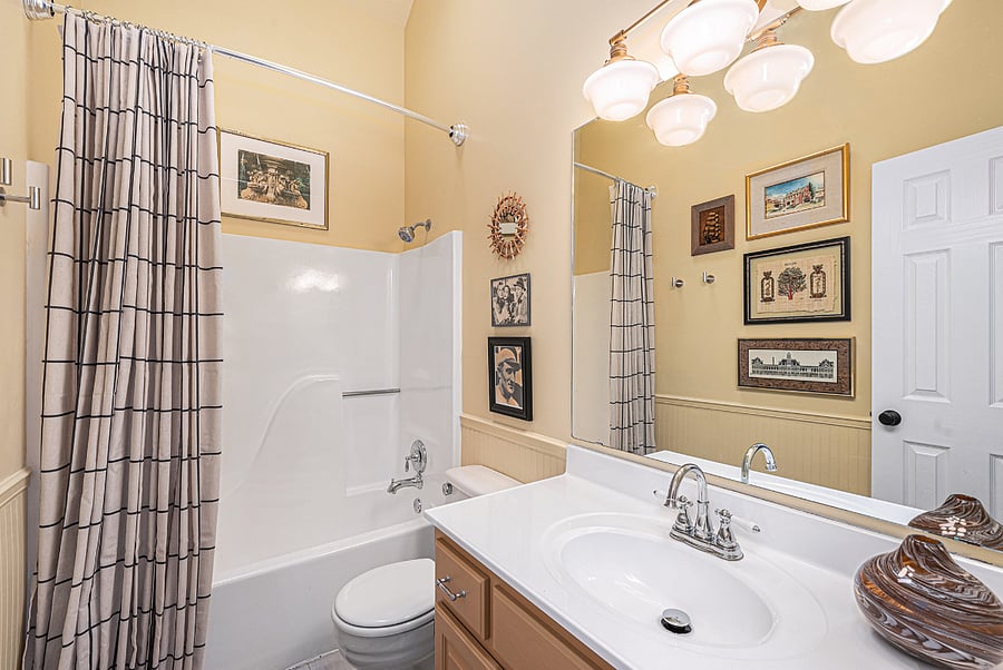 A fully equipped bathroom with thoughtful dcor adds character and life, creating a fresh, inviting space for daily routines.