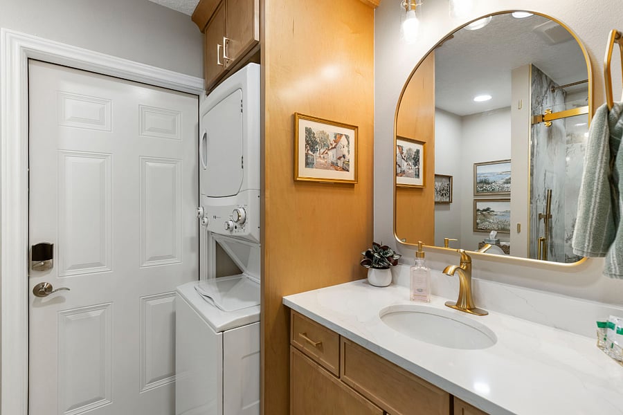 vanity and stacking washer/dryer