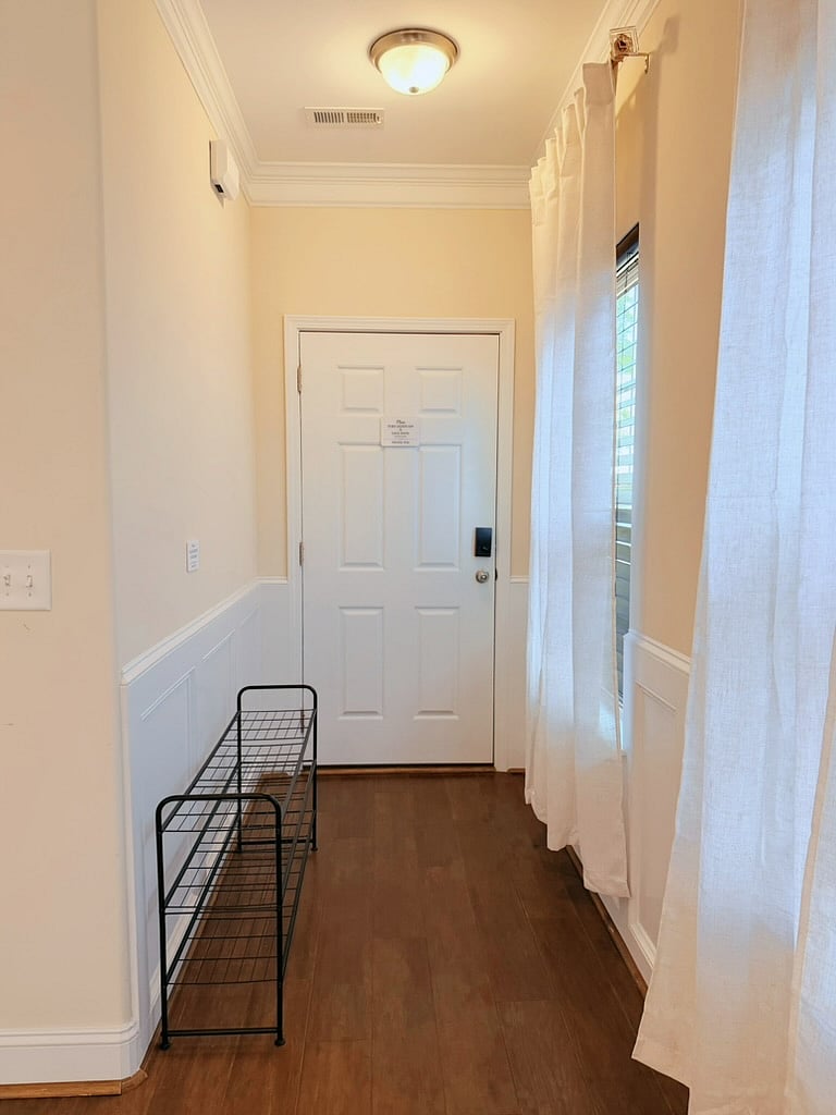 shoe rack at entryway. Please remove shoes before walking around the house!!