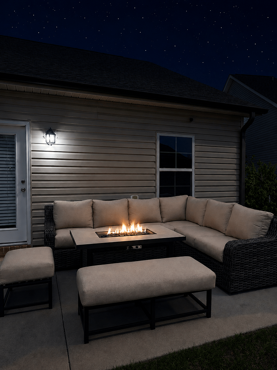 Comfy & cozy outdoor patio seating W/ fire pit