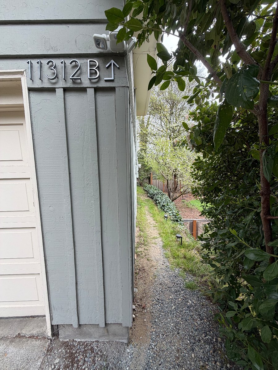 Walkway from front of house to suite entrance in backyard.