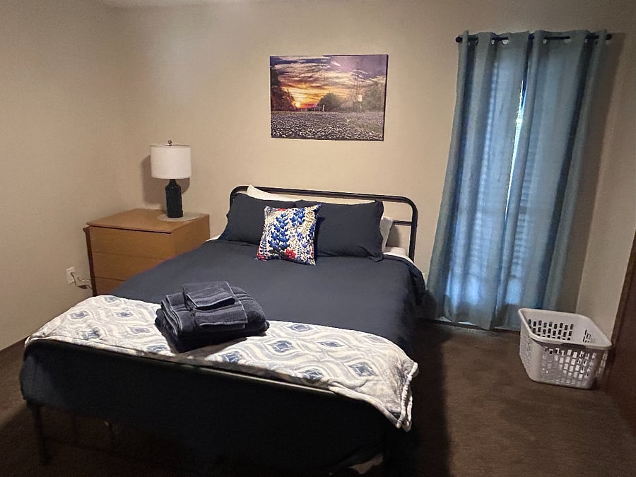 Back Bedroom - Queen Size Bed, Dresser, Desk, Chair, Lamp and Closet