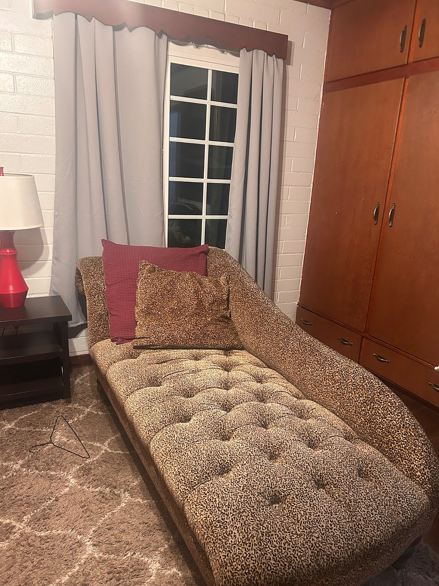 Antique chaise in bedroom, big closet 
