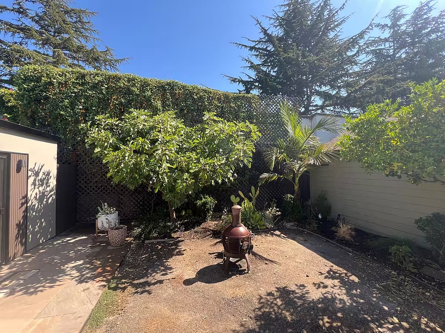 Back deck photo coming soon!
This cottage access is separate /*not included, but plenty of privacy, deck and yard space.
Cottage is for one - person only.
Lemon tree. Fig tree.
And complete privacy as the other side of the fence and wall is Mountainview Cemetery!
The Chiminea is going away.