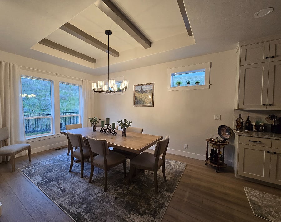 The dining room comfortably seats 8 guests, making it an ideal space for dinner parties, brunches, or gatherings with family and friends.