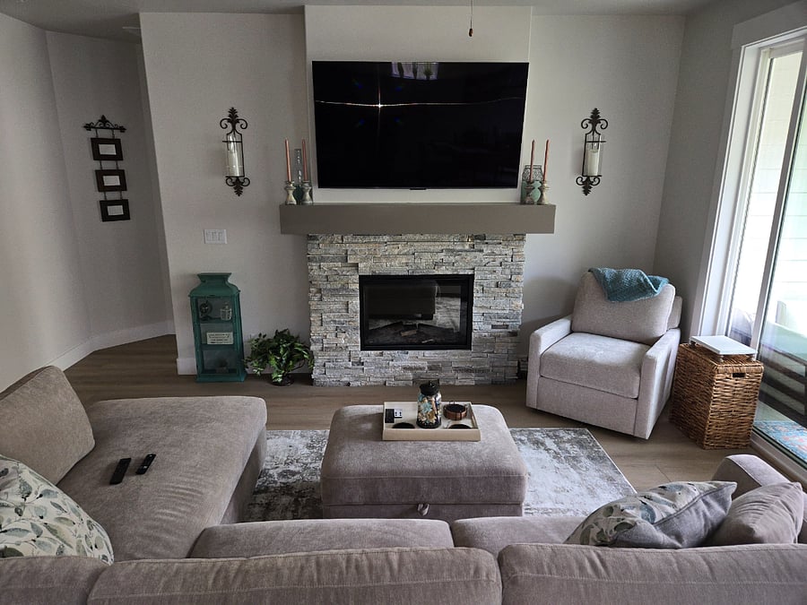 The living room is beautifully decorated and comfortably arranged, providing the perfect space to unwind, start, or end your busy day with family and friends.