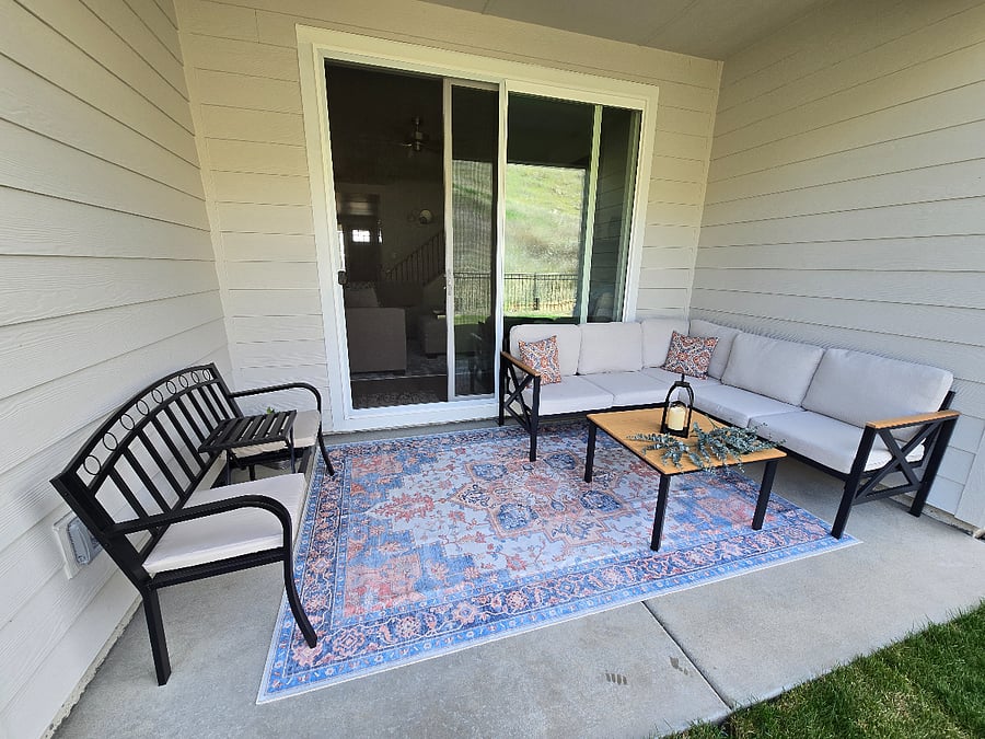 Enjoy a lovely outdoor, carpeted, covered patio with seating for six. Whether you want to unwind with a hot cup of tea or a glass of spirits, it's the perfect spot to relax and listen to some music and savor your evening.

            
        