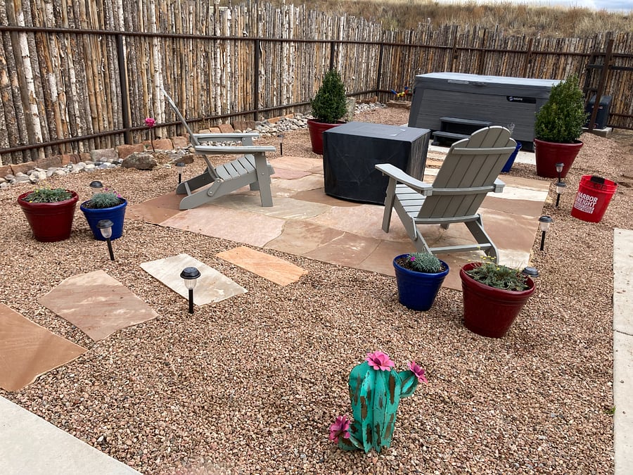 Back yard area with fire pit and hot tub

