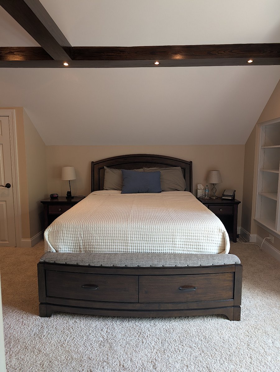 Queen memory foam bed and footboard bench storage
