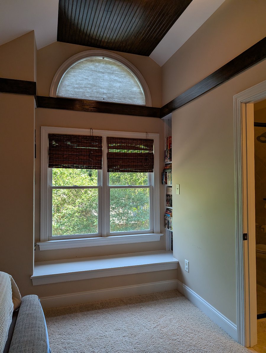 Built-in bookshelves and window nook